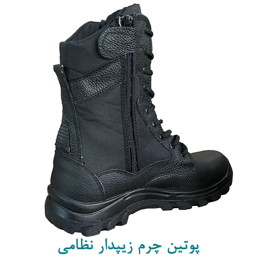 پوتین ساق بلند چرم زیپدار نظامی