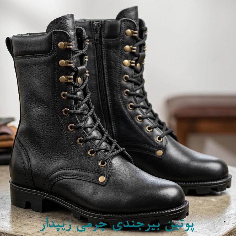 پوتین چرم بیرجندی زیپدار مشکی