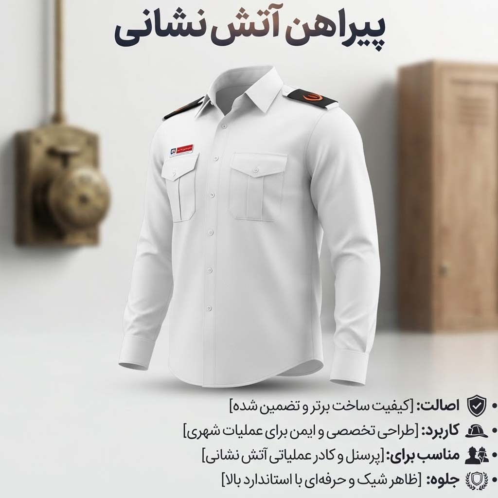 پیراهن آستین بلند آتش نشانی سفید